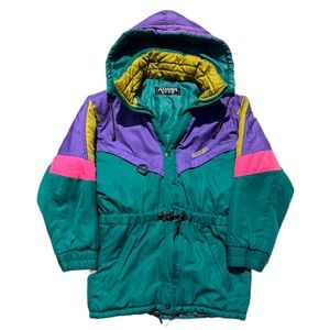 ⛷Vintage Colorblock Ski Jacket with Hood and Pockets Medium🏂